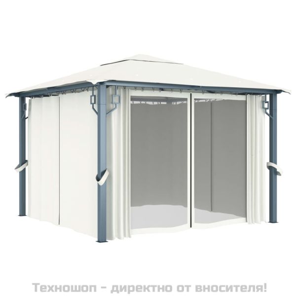 Шатра със завеси, 300x300 см, кремава, алуминий