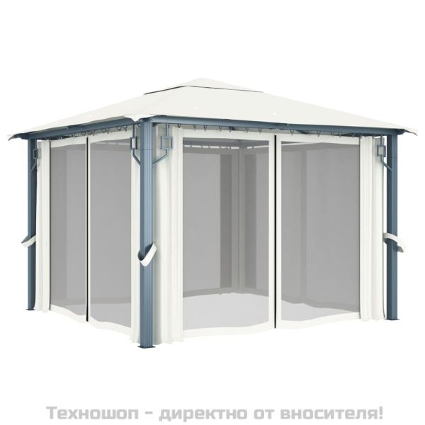 Шатра със завеси, 300x300 см, кремава, алуминий