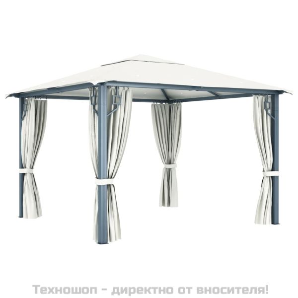 Шатра със завеси, 300x300 см, кремава, алуминий