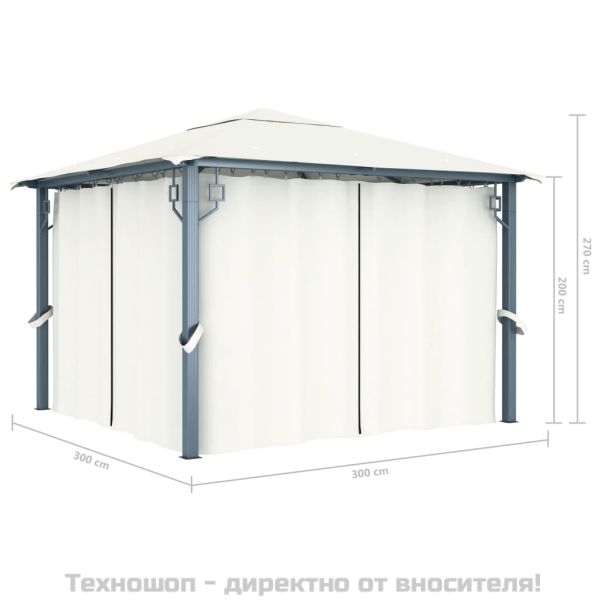 Шатра със завеси, 300x300 см, кремава, алуминий