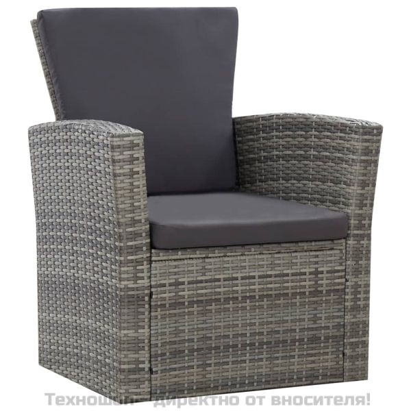 Градински комплект с възглавници, 4 части, полиратан, сив