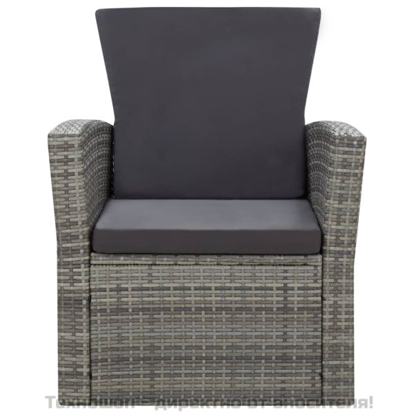 Градински комплект с възглавници, 4 части, полиратан, сив