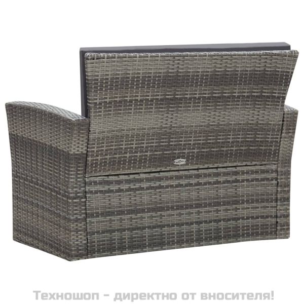 Градински комплект с възглавници, 4 части, полиратан, сив