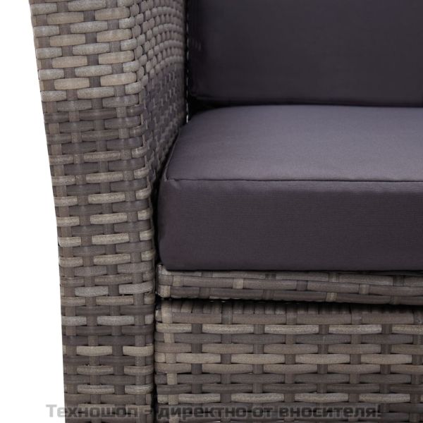 Градински комплект с възглавници, 4 части, полиратан, сив