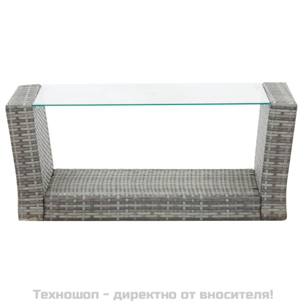 Градински комплект с възглавници, 4 части, полиратан, сив