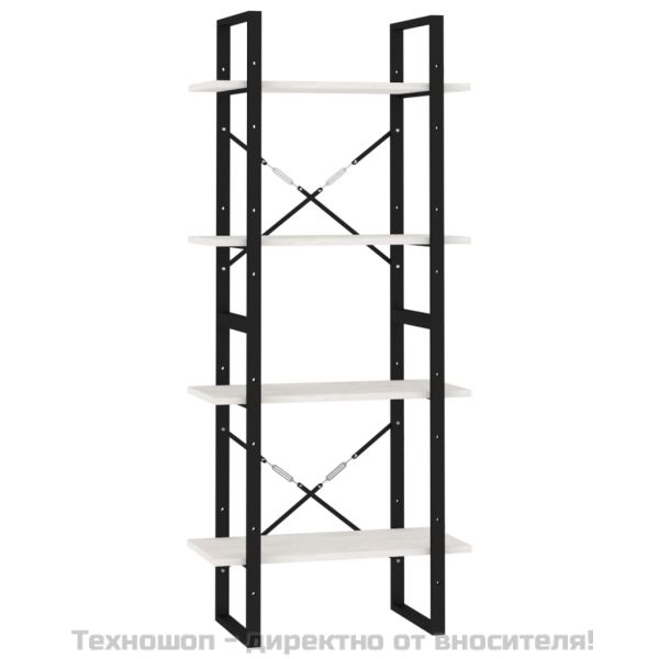 4-етажна библиотека, бяла, 60x30x140 см, борово дърво масив