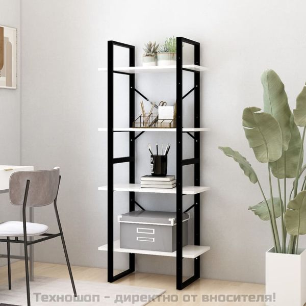 4-етажна библиотека, бяла, 60x30x140 см, борово дърво масив