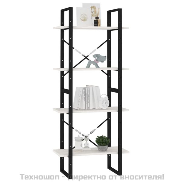 4-етажна библиотека, бяла, 60x30x140 см, борово дърво масив