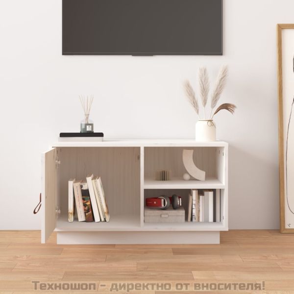 ТВ шкаф, бял, 70x34x40 см, бор масив