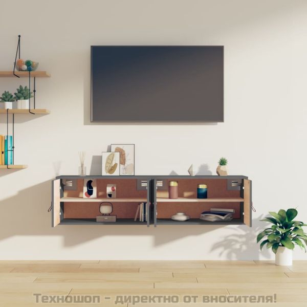 Стенни шкафове, 2 бр, сиви, 60x30x30 см, бор масив