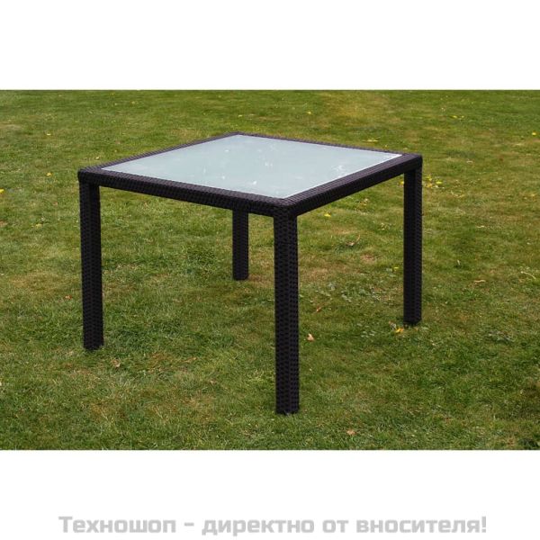 Градински комплект с възглавници, 5 части, черен полиратан