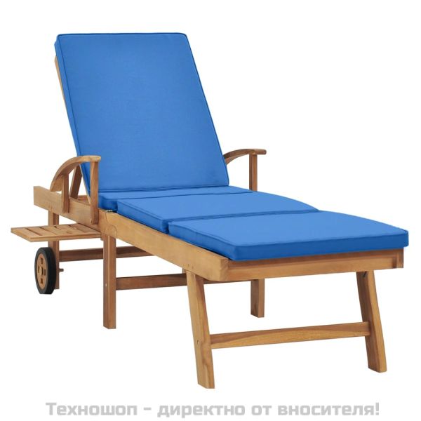 Шезлонг с шалте, тиково дърво масив, синьо