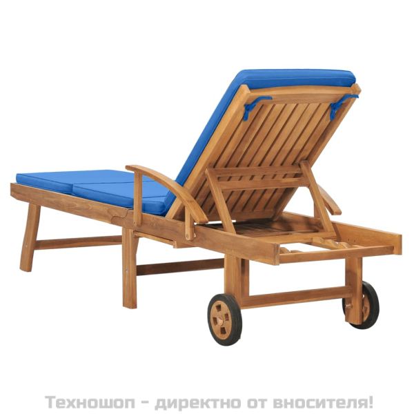 Шезлонг с шалте, тиково дърво масив, синьо