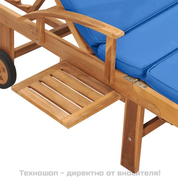 Шезлонг с шалте, тиково дърво масив, синьо