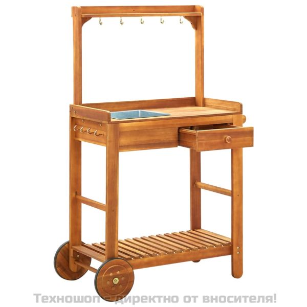 Количка за готвене на открито, акация масив, 92x43,5x141,5 cм