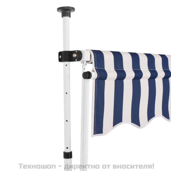Ръчно прибиращ се сенник, 300 см, синьо-бели ивици