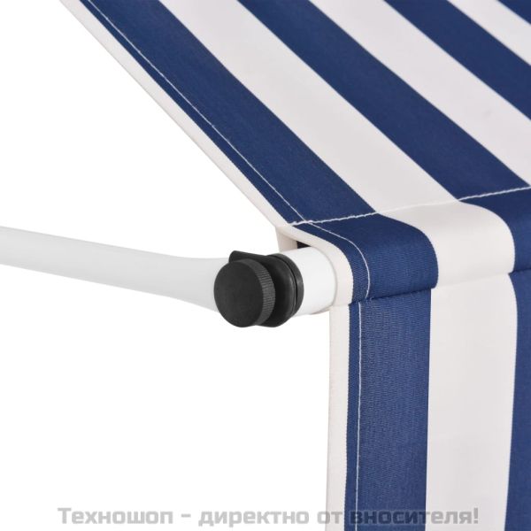 Ръчно прибиращ се сенник, 300 см, синьо-бели ивици