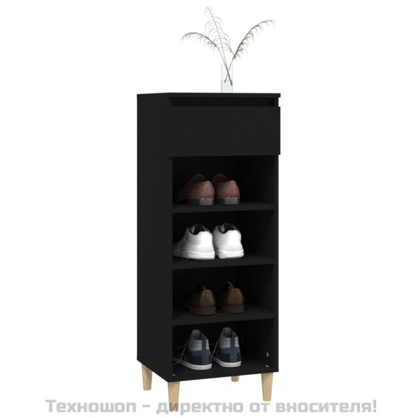 Шкаф за обувки, черен, 40x36x105 см, инженерно дърво