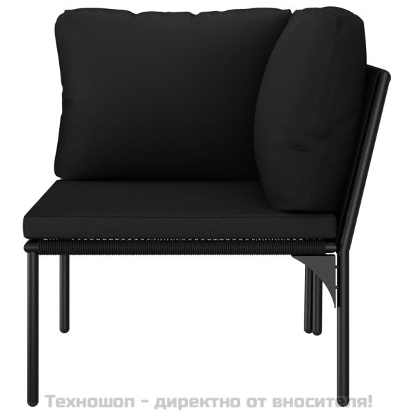 Градински комплект с възглавници, 6 части, черен, PVC