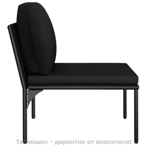 Градински комплект с възглавници, 6 части, черен, PVC