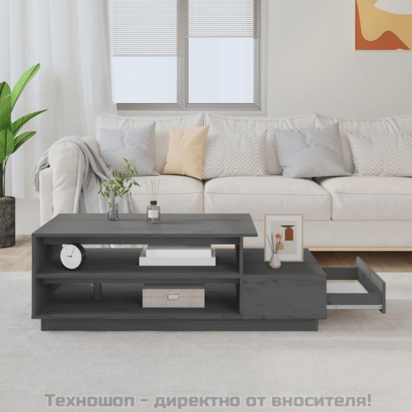 Кафе маса, сива, 120x50x40,5 см, борово дърво масив