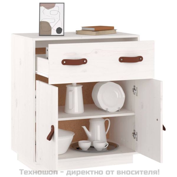 Сайдборд, бял, 65,5x40x75 см, бор масив