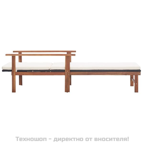 Шезлонг с възглавница, полиратан и акация масив, черен