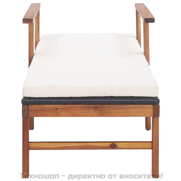 Шезлонг с възглавница, полиратан и акация масив, черен