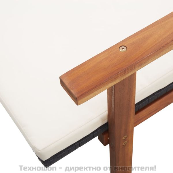 Шезлонг с възглавница, полиратан и акация масив, черен