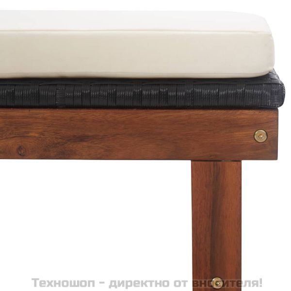 Шезлонг с възглавница, полиратан и акация масив, черен