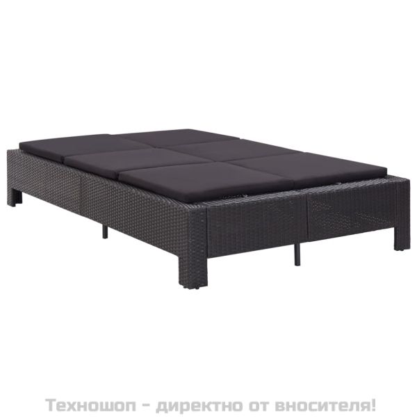 Шезлонг с шалте за двама, полиратан, черен