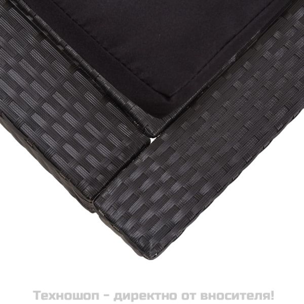 Шезлонг с шалте за двама, полиратан, черен