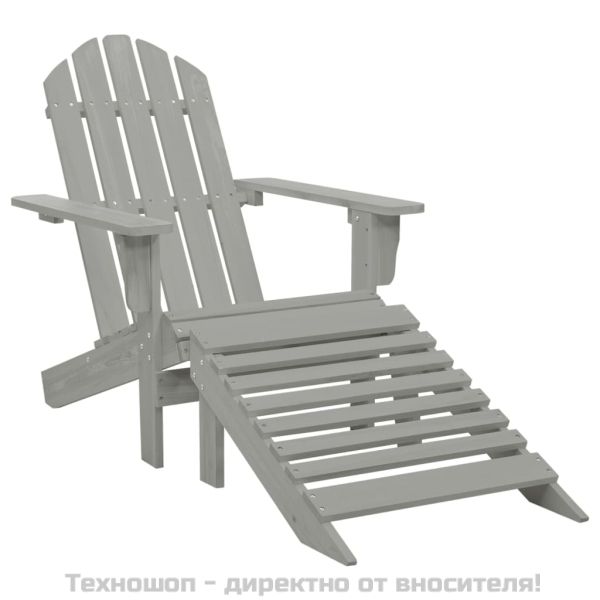 Градински стол с табуретка, дърво, сив