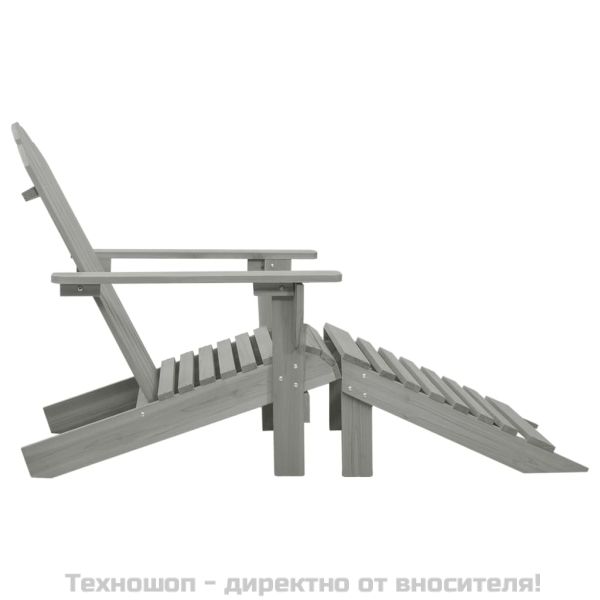 Градински стол с табуретка, дърво, сив