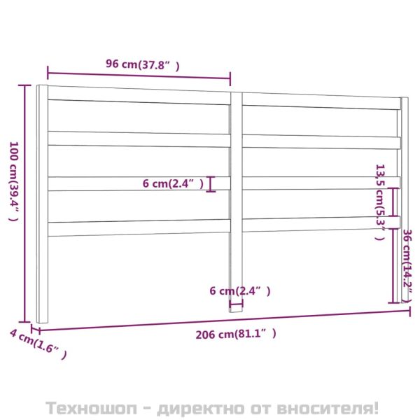 Горна табла за легло, 206x4x100 см, бор масив
