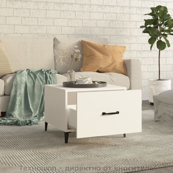 Маса за кафе с метални крака, бяла, 50x50x40 см