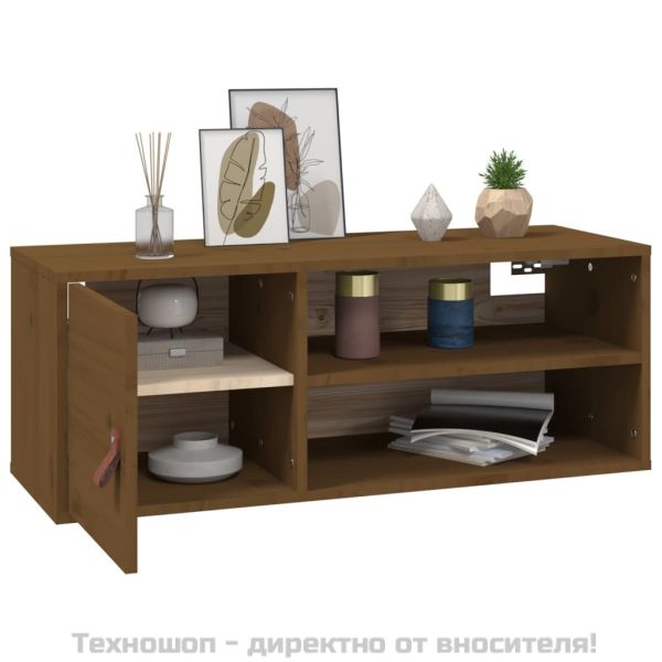 Стенен шкаф, меденокафяв, 80x30x30 см, борово дърво масив