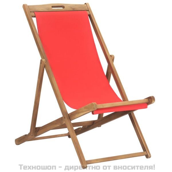 Сгъваем плажен стол, тиково дърво масив, червен