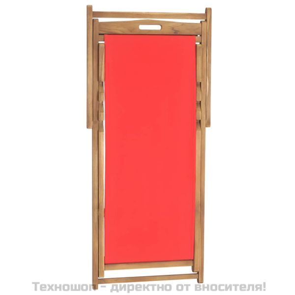 Сгъваем плажен стол, тиково дърво масив, червен