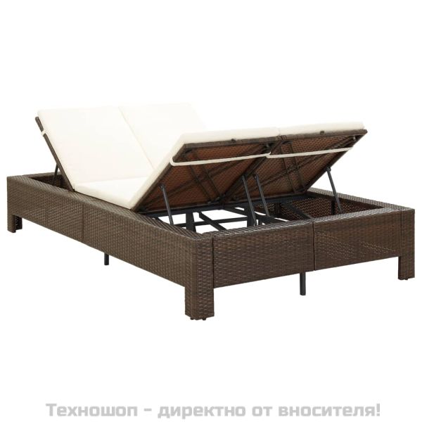 Шезлонг с шалте за двама, кафяв полиратан