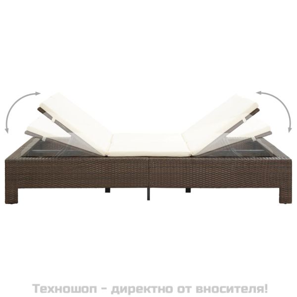 Шезлонг с шалте за двама, кафяв полиратан