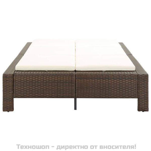 Шезлонг с шалте за двама, кафяв полиратан