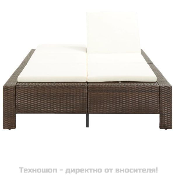 Шезлонг с шалте за двама, кафяв полиратан