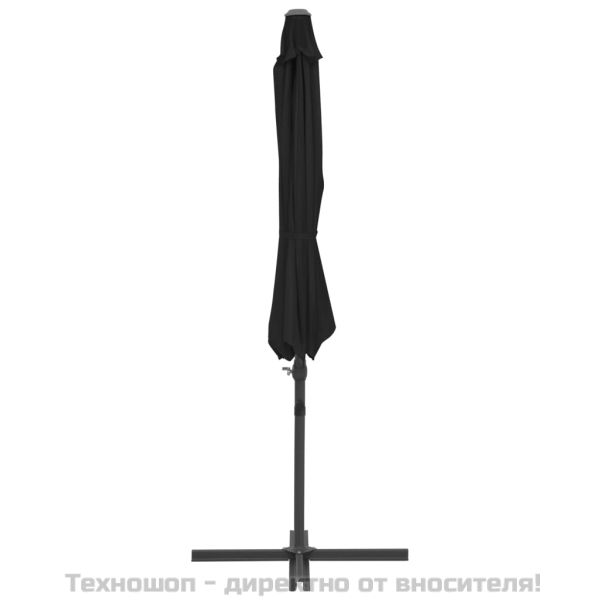 Конзолен градински чадър със стоманен прът, черен, 300 см