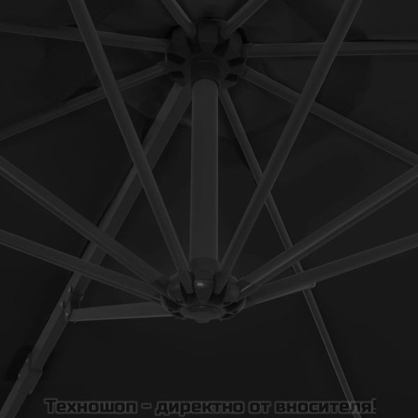 Конзолен градински чадър със стоманен прът, черен, 300 см