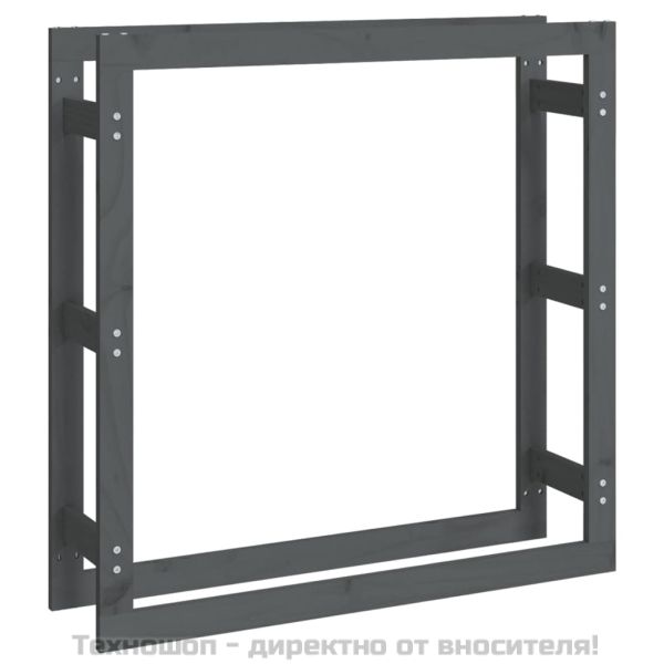 Поставка за дърва за огрев сива 100x25x100 см масивно дърво бор