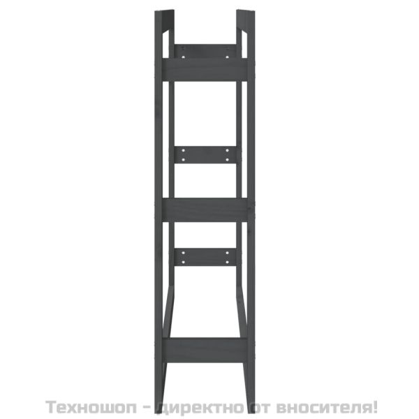 Поставка за дърва за огрев сива 100x25x100 см масивно дърво бор
