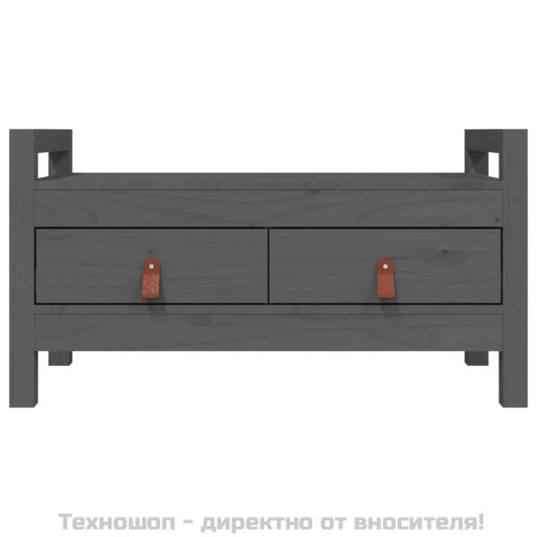 Пейка за антре, сива, 80x40x43 см, борово дърво масив