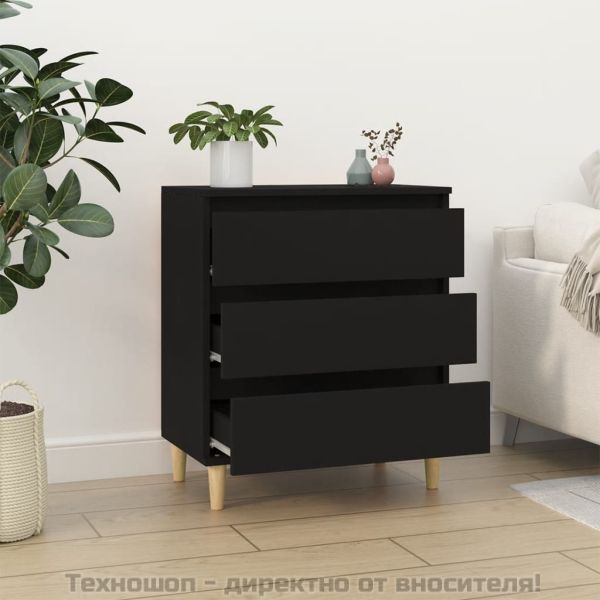 Сайдборд, черен, 60x35x70 см, инженерно дърво