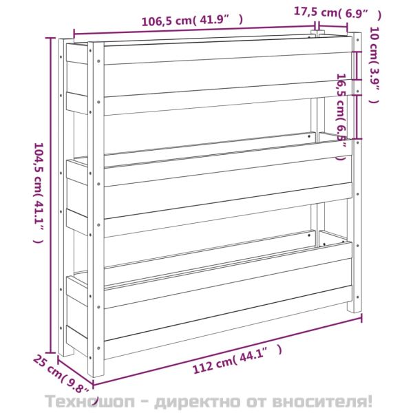 Плантер, сив, 112x25x104,5 см, борово дърво масив